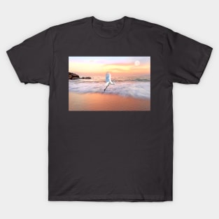 Egret Flies Toward an Ocean Sky T-Shirt